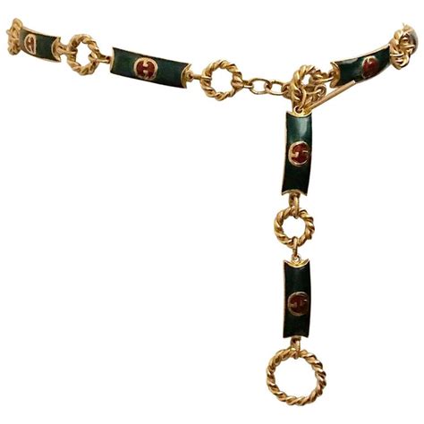 vintage green enameled gold tone gucci necklace or belt|Gucci Gold Vintage Belts for sale .